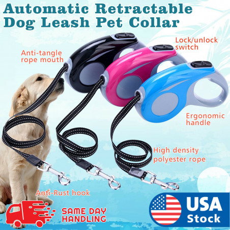 Automatic Retractable Walking Dog Leash Pet Collar 16 ft for dogs up to 35 lbs