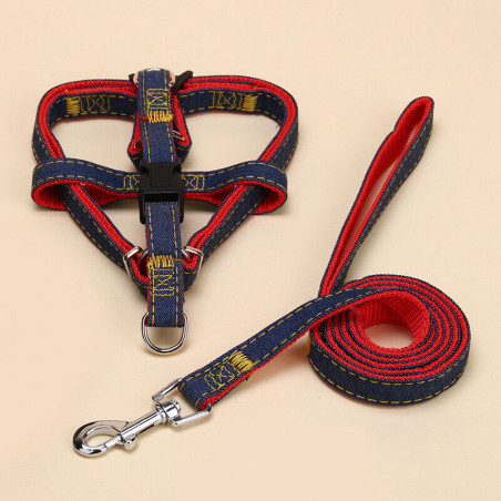 Adjustable Strong Denim Nylon Dog Pet Puppy Harness Lead leash Traction rope