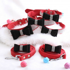 Pet wedding Bling  Collar PU Leather Buckle Dog Collar Neck Strap with dog leash