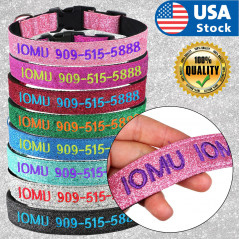 Personalized Dog Collars - Gliter Fabric+Nylon Custom Embroidered cat Collar