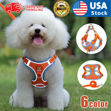 Reflective Dog Vest Harness Leash Collar Set No Pull Adjustable for S-XL