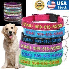 Reflective Personalized Dog Collar Custom Embroidered Name Durable Nylon