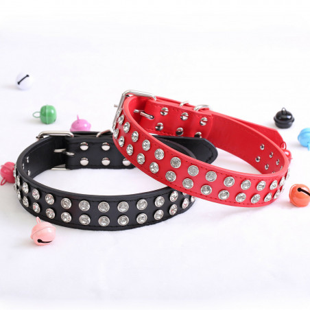 PU Faux Leather Synthetic Jewel Collar Dog XS S M Adjustable