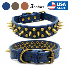 Retro Studded Spiked Rivet Large Dog Pet Leather Collar Pit Bull S-XL