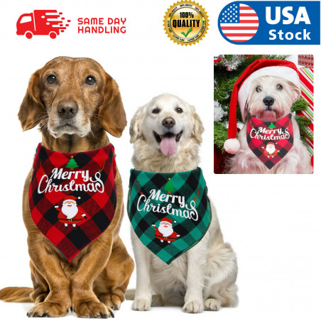 Christmas Dog Bandana Classic Plaid Pet Scarf Triangle Bibs Kerchief