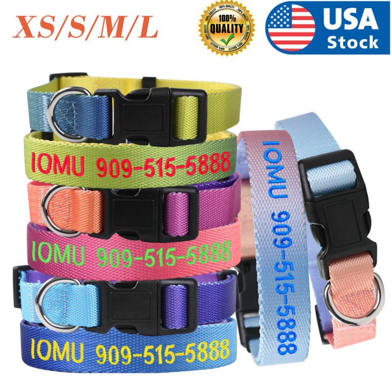 Gradient Personalized Custom Embroidered Nylon Dog Collar Adjustable Name number