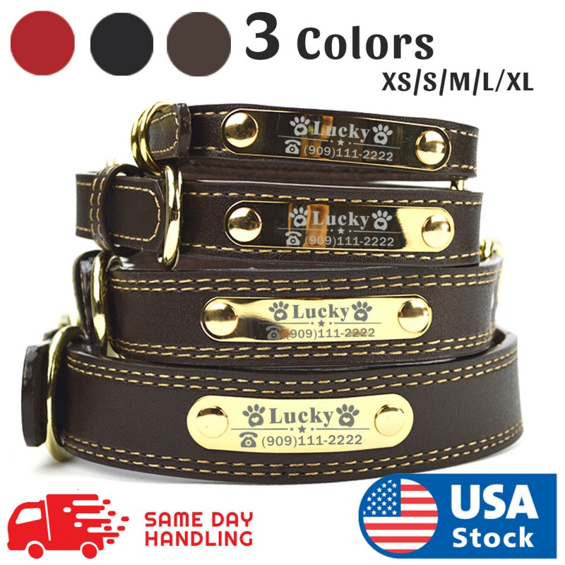 PU Personalized Dog Collars Name ID Collar with Name plate XS-XL Engraved