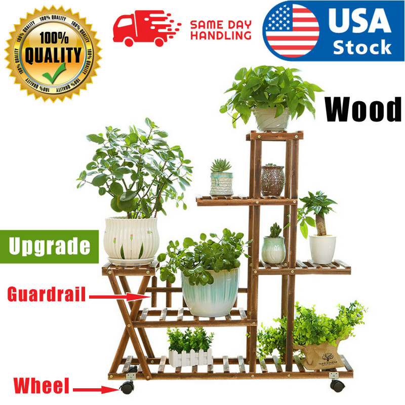 Wooden Plant Flower Pot Stand 5 Tier Display Shelf Vintage Indoor Outdoor Garden