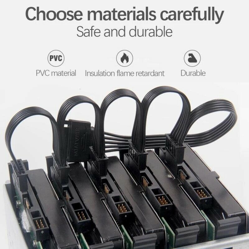 4 Pin 1 To 5 Sata 15 Pin Hard Drive Power Supply Splitter Cable 31inch New