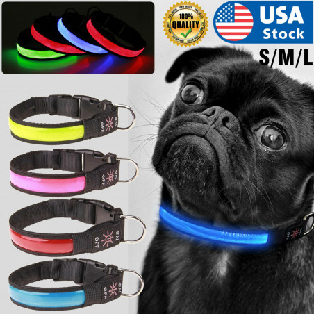 USB Charging LED Light Safety Pet Collar, Adjustable PU Dog Collar waterproof