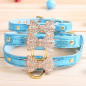 Jeweled Bow PU Dog Collar Leather crystals Cat Adjustable  Hook with free bell