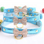 Jeweled Bow PU Dog Collar Leather crystals Cat Adjustable  Hook with free bell