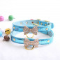 Jeweled Bow PU Dog Collar Leather crystals Cat Adjustable  Hook with free bell