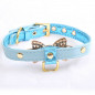 Jeweled Bow PU Dog Collar Leather crystals Cat Adjustable  Hook with free bell