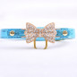 Jeweled Bow PU Dog Collar Leather crystals Cat Adjustable  Hook with free bell