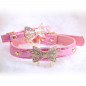 Jeweled Bow PU Dog Collar Leather crystals Cat Adjustable  Hook with free bell