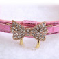 Jeweled Bow PU Dog Collar Leather crystals Cat Adjustable  Hook with free bell