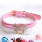 Jeweled Bow PU Dog Collar Leather crystals Cat Adjustable  Hook with free bell