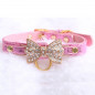 Jeweled Bow PU Dog Collar Leather crystals Cat Adjustable  Hook with free bell