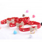 Jeweled Bow PU Dog Collar Leather crystals Cat Adjustable  Hook with free bell