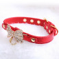 Jeweled Bow PU Dog Collar Leather crystals Cat Adjustable  Hook with free bell