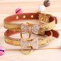 Jeweled Bow PU Dog Collar Leather crystals Cat Adjustable  Hook with free bell