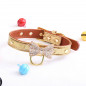 Jeweled Bow PU Dog Collar Leather crystals Cat Adjustable  Hook with free bell