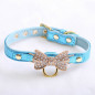 Jeweled Bow PU Dog Collar Leather crystals Cat Adjustable  Hook with free bell