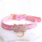 Jeweled Bow PU Dog Collar Leather crystals Cat Adjustable  Hook with free bell