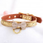 Jeweled Bow PU Dog Collar Leather crystals Cat Adjustable  Hook with free bell