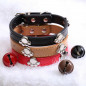 Jeweled Paw PU Faux Leather Collar Dog Cat Small XS S M Adjustable Bell Hook