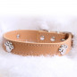 Jeweled Paw PU Faux Leather Collar Dog Cat Small XS S M Adjustable Bell Hook