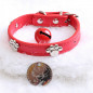 Jeweled Paw PU Faux Leather Collar Dog Cat Small XS S M Adjustable Bell Hook