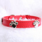 Jeweled Paw PU Faux Leather Collar Dog Cat Small XS S M Adjustable Bell Hook