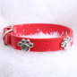 Jeweled Paw PU Faux Leather Collar Dog Cat Small XS S M Adjustable Bell Hook