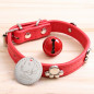 Jeweled Paw PU Faux Leather Collar Dog Cat Small XS S M Adjustable Bell Hook