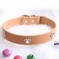 Jeweled Paw PU Faux Leather Collar Dog Cat Small XS S M Adjustable Bell Hook