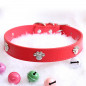 Jeweled Paw PU Faux Leather Collar Dog Cat Small XS S M Adjustable Bell Hook