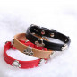 Jeweled Paw PU Faux Leather Collar Dog Cat Small XS S M Adjustable Bell Hook