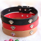 Jeweled Paw PU Faux Leather Collar Dog Cat Small XS S M Adjustable Bell Hook