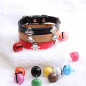 Jeweled Paw PU Faux Leather Collar Dog Cat Small XS S M Adjustable Bell Hook