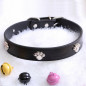 Jeweled Paw PU Faux Leather Collar Dog Cat Small XS S M Adjustable Bell Hook