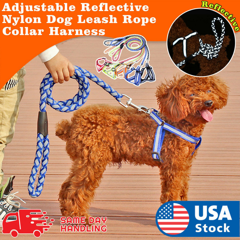 Humane Adjustable Reflective Nylon Dog Puppy Walking Leash Rope Collar Harness